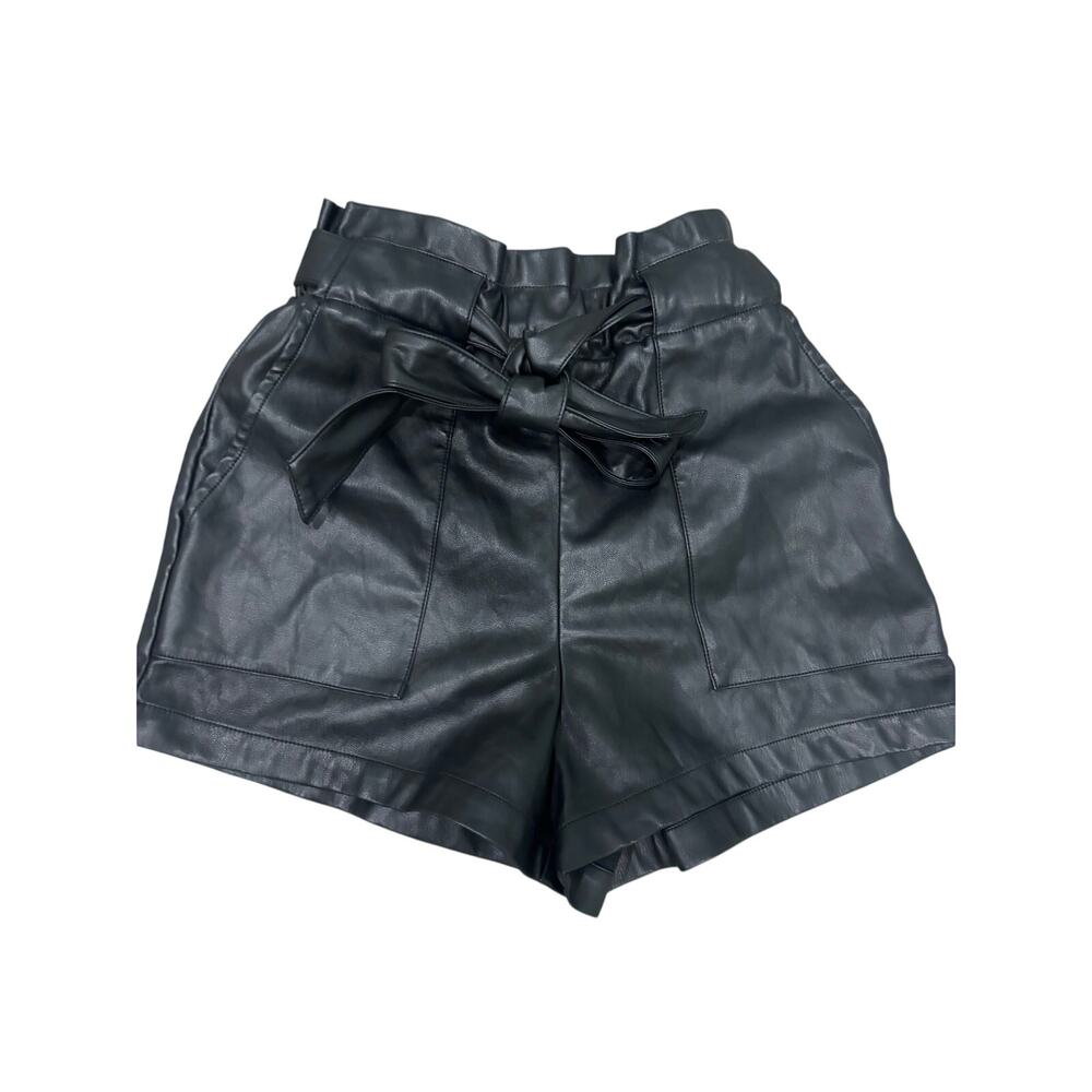 Olivaceous black faux leather shorts